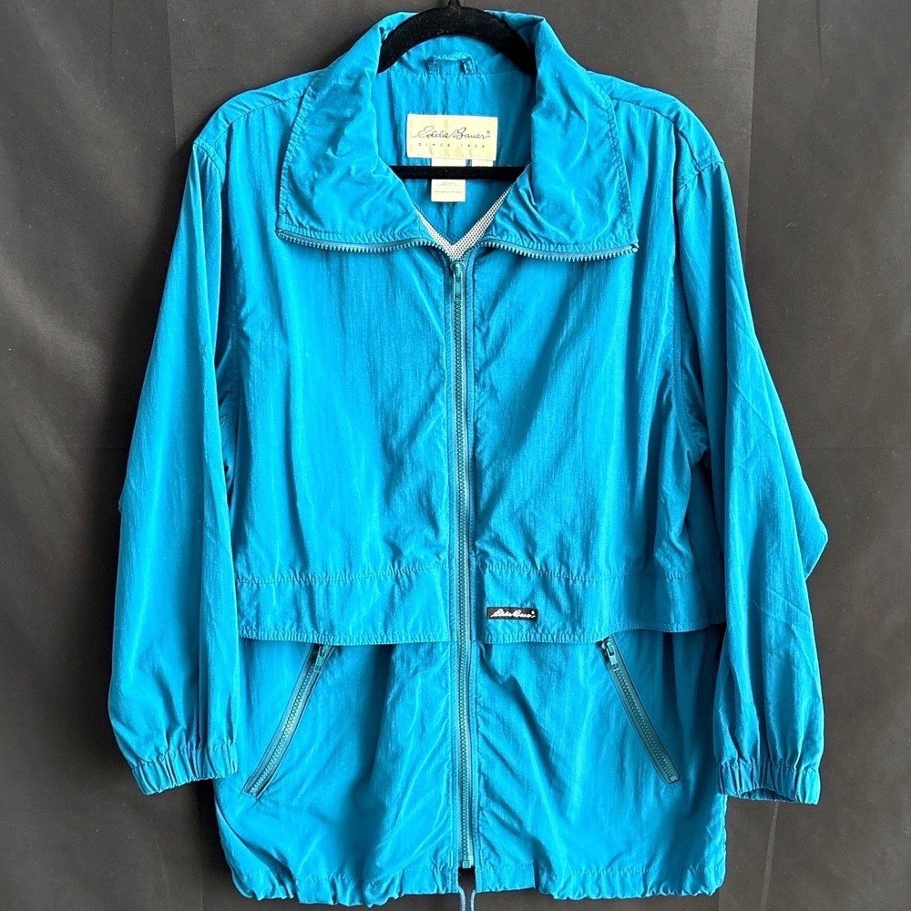 Eddie Bauer Vintage Windbreaker Jacket Teal Blue Full Zip Made in USA‎ Womens S